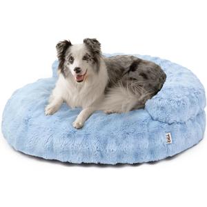 EHEYCIGA Soft Dog Couch Bed for Large Dog, Fluffy Medium Dog Bed with Removable Washable Cover, Bolster Pet Sofa, Waterproof and Non-Slip, 36" x 36"x 9", Blue