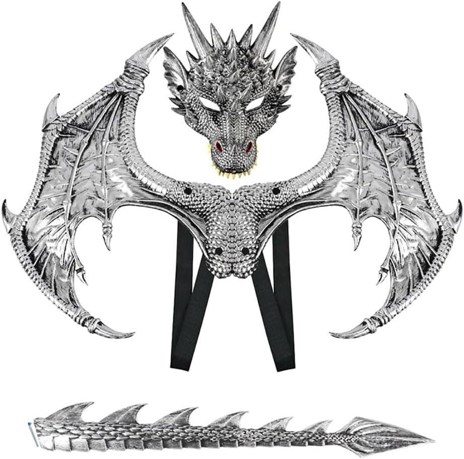 Himine Dragon Wings Props Cosplay Wing With Tail Mask (Silver)