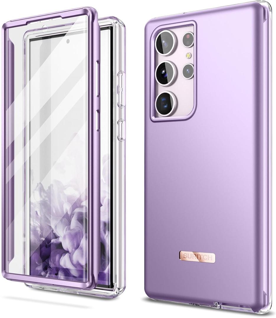 SURITCH for Samsung Galaxy S23 Ultra Case, [Built-in Screen Protector] [Dual-Layer Protection ] Full Protection Shockproof Rugged Bumper Phone Cover for Samsung S23 Ultra 6.8 Inch - Pure Purple