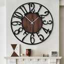 LEIKE Large Wall Clocks for Living Room,Silent,Non Ticking,Battery Operated Oversized Vintage Round Modern Wood Wall Clock for Bedroom,Farmhouse,Office Home Decor-24 Inch(Black-Arabic Number) (Black Wood-arabic Number)