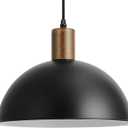 Lighting 12 inch Farmhouse Black Dome Pendant Light,1-Light Large Industrial Hanging Lamp for Kitchen Island,Mid Century Barn Ceiling Pendant Lamp Fixture,Adjustable Mini Chandelier (906A)
