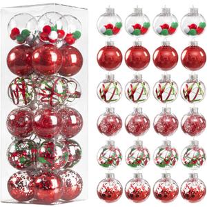 Deeinglif 60MM Clear Christmas Balls, 24PCS Shatterproof Plastic Decorative Ornaments for Xmas Tree Decor, Red and Green