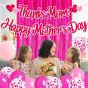 Happy Mothers Day Decorations Thanks Mom Happy Mother's Day Banner Heart Love Themed Party Decor for Women Happy Mother's Day Rose Red Foil Curtains Backdrop Balloons Celebration Supplies
