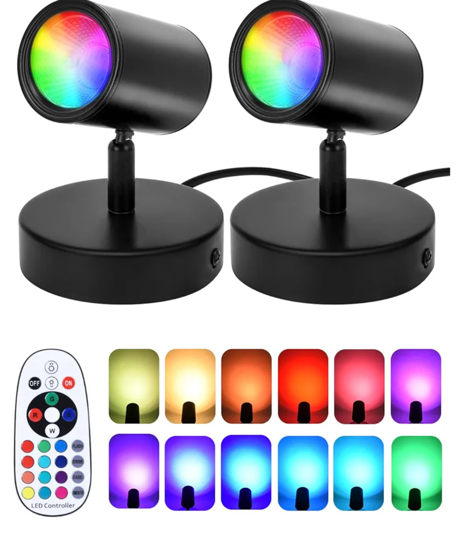 RGBW Indoor Spotlight 10W LED Color Changing Spotlight with Remote, 120V Christmas Up Lights Accent Spot Light with Foot Switch for Plant Halloween Party Decor, 5FT Code, 2Pack