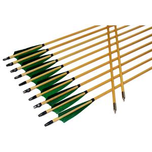 TTFLY FLETCHING 12PK 32 inch Traditional Wooden Arrows Handmade Shaft Green Shield Turkey Feather Practice Archery for Recurve Longbow Hunting Arrows