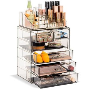 Sorbus Acrylic Makeup Organizer Set, 6-Drawer Vanity & Countertop Cosmetic Storage with Small & Wide Compartments, Black-Tint Makeup Storage for Brushes, Jewelry  Holiday Gift for Women & Teens (4 Large, 2 Small Drawers)