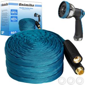 Garden Hose 50ft, Made of TPE(Not PVC), Ultra-Light & Flexible Water Hose with Solid Brass Fittings, Non-Shrinking, Easy to Storage, Drinking Water Safe Material, All-weather, SeaBlue (50ft+Sprayer Nozzle)