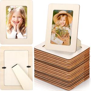 Fovths 24 Pieces Wooden Picture Frames for Crafts Unfinished Solid Wood Photo Frames for 4 x 6 Photos Standing Pictures Frame with PVC Film for DIY Art Crafts Paintings Home Decor