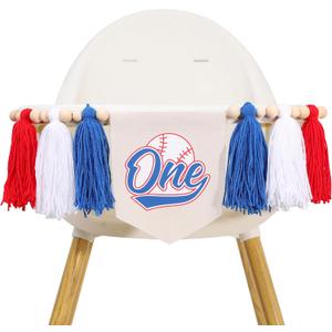 Baseball One High Chair Banner - Blue,White,Red 1st Birthday Decorations,Rookie of The Year High Chair Banner,Baseball First Birthday Photo Props