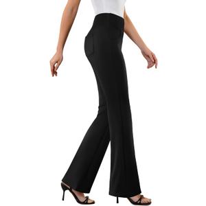 Womens Dress Pants Stretchy Work Pants Business Casual Office Trousers Pull On Flare Slacks with 4 Pockets (Large, Black)