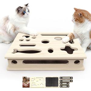 Cat Scratch Puzzle Enrichment Box, Large Solid Wood Construction Cat Nail File Enrichment Box with Sandpaper Inside, Cat Nail File Box Stress Free Alternative to Clippers and Grinders(No Bell Ball)