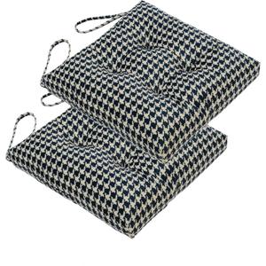 2-Pack Outdoor/Indoor Wicker Patio Seat Cushion Pad with Ties - Dining Chair Cushion, 17" x 17" (Blue Houndstooth)