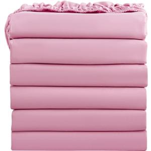 FreshCulture Twin Fitted Sheets, Bulk Pack of 6, Deep Pocket, Soft Microfiber Bottom Sheets for Home, Salons, Hotels, Twin Size Fitted Sheets Only (Dusty Pink)