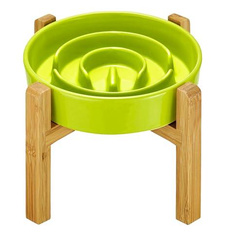 MOPANG Ceramic Slow Feeder Dog Bowls Elevated, 2.0 Cups Slow Feeder for Medium and Large Dogs, Puzzle Maze Bowl to Slow Down Eating, 30oz, 8in, Green