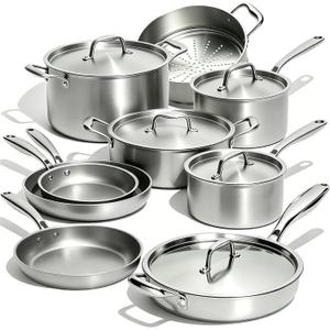 Umite Chef Stainless Steel Cookware Set, 5 Ply 14 Piece Stainless Steel Pot and Pan Set-Induction, Heavy Chef Quality, Oven Safe | Professional Kitchen Cooking Appliances, PFOA, PTFE & PFOS Free