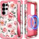 Hekodonk for Galaxy S25 Ultra 5G Case,Compatible with MagSafe,Heavy Duty Shockproof Protection Hard Plastic+Silicone Rubber Hybrid Protective Case for Samsung Galaxy S25 Ultra 5G,Pink