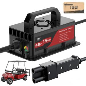 10L0L 15 Amp 48 Volt Golf Cart Battery Charger for Yamaha G19/G22 (1996-2002/2003-2007) Carts 16 FT Cord with Trickle Charge, IP67 Waterproof 2-pin Plug for Lead-Acid Battery (Black)