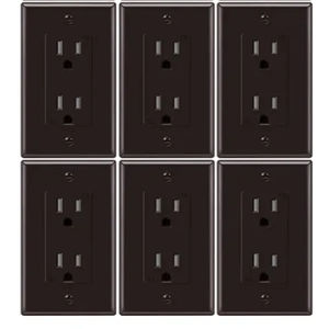 Micmi Decorator Receptacle Outlet, Tamper Resistant, Decorative Receptacle, 15Amp 125Volt, Grounding with Wall Plate UL Listed (6 Pack, Brown, 15 Amp Outlet)