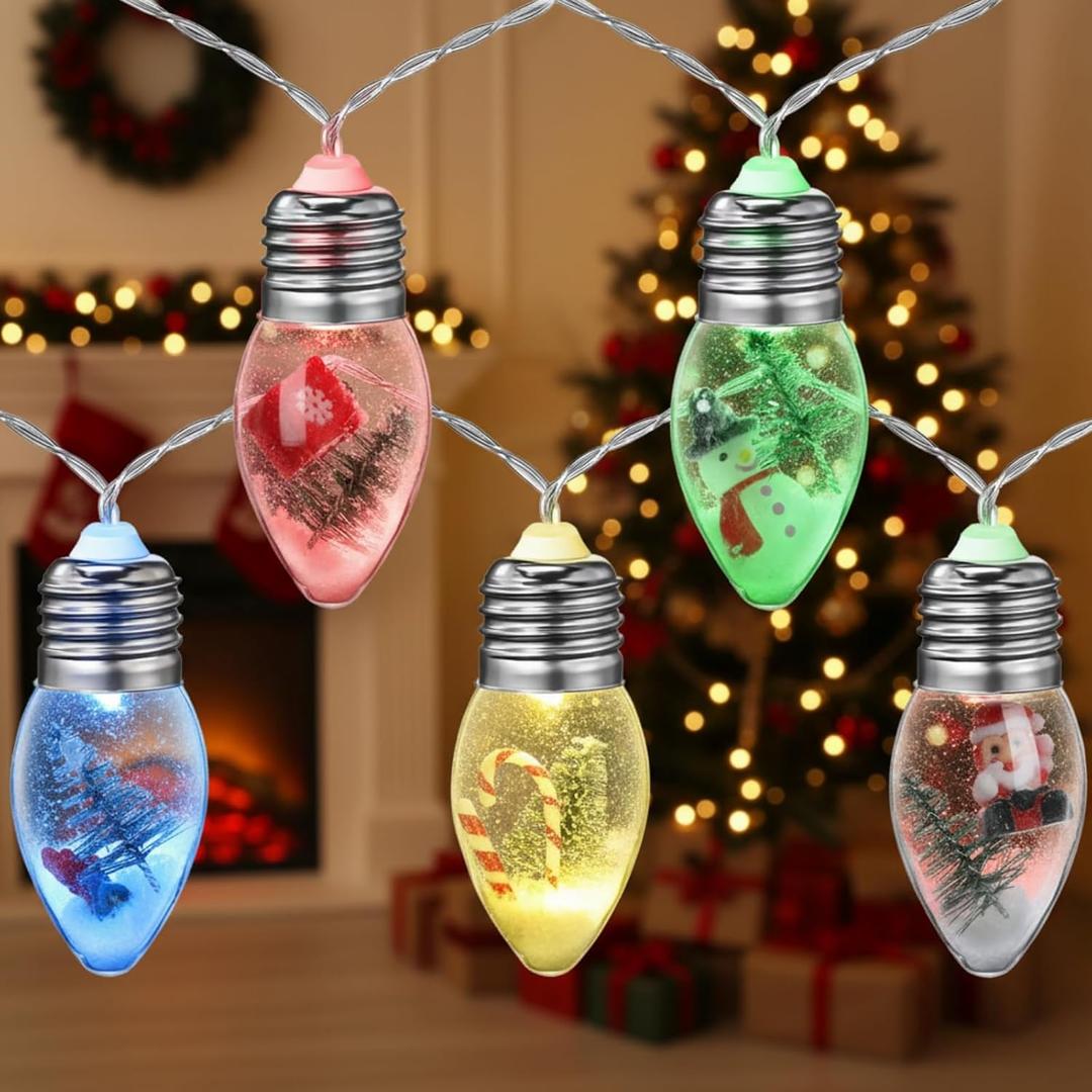 Aurelema Christmas Snow Globe String Lights 13 ft 20 LED Vintage Christmas Tree Bulb Lights with Cute Ornaments for Xmas Indoor Outdoor Home Office Table Party Decor Battery Operated (Multicolor)