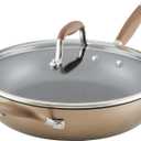 Anolon Advanced Hard Anodized Nonstick Deep Frying Pan/Skillet with Lid, 12 Inch, Aluminum, Bronze