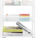 OVICAR Mesh Wire 3 Tier Rolling Cart, Kitchen Storage Utility Cart, Multifunction Basket Stand for Bathroom, Full Metal Storage Art Trolley Carts with Wheels & 4 Side Hooks (White)