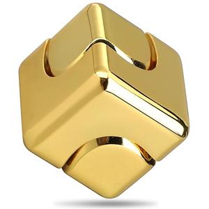 Dilabnba Metal Cube Fidget Spinner Toy for Kids Adults, Gold Cube Fidget Block Figner Spinner Focus 2 in 1 Spinning for Boys 3-12, Mini Gadget Easter Basket Stuff Desk Relaxing EDC Toy