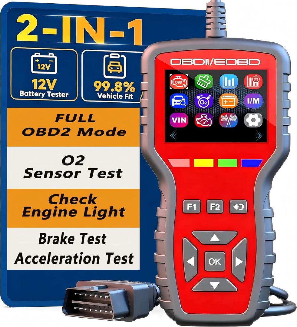 OBD2 Enhanced Scanner and Battery Tester 2-in-1, Car Code Reader and Engine Fault Diagnostic Tool for 1996+ OBDII Protocol Carsred
