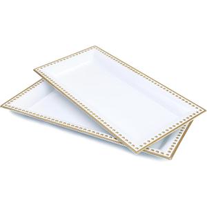 2 Pack White Bathroom Vanity Tray for Countertop with Beads, Small Plastic Toilet Tank Tray Versatile Storage Organization Tray for Makeup, Perfume, Desk, Kitchen, Candles, 14"x7"x1", 36W