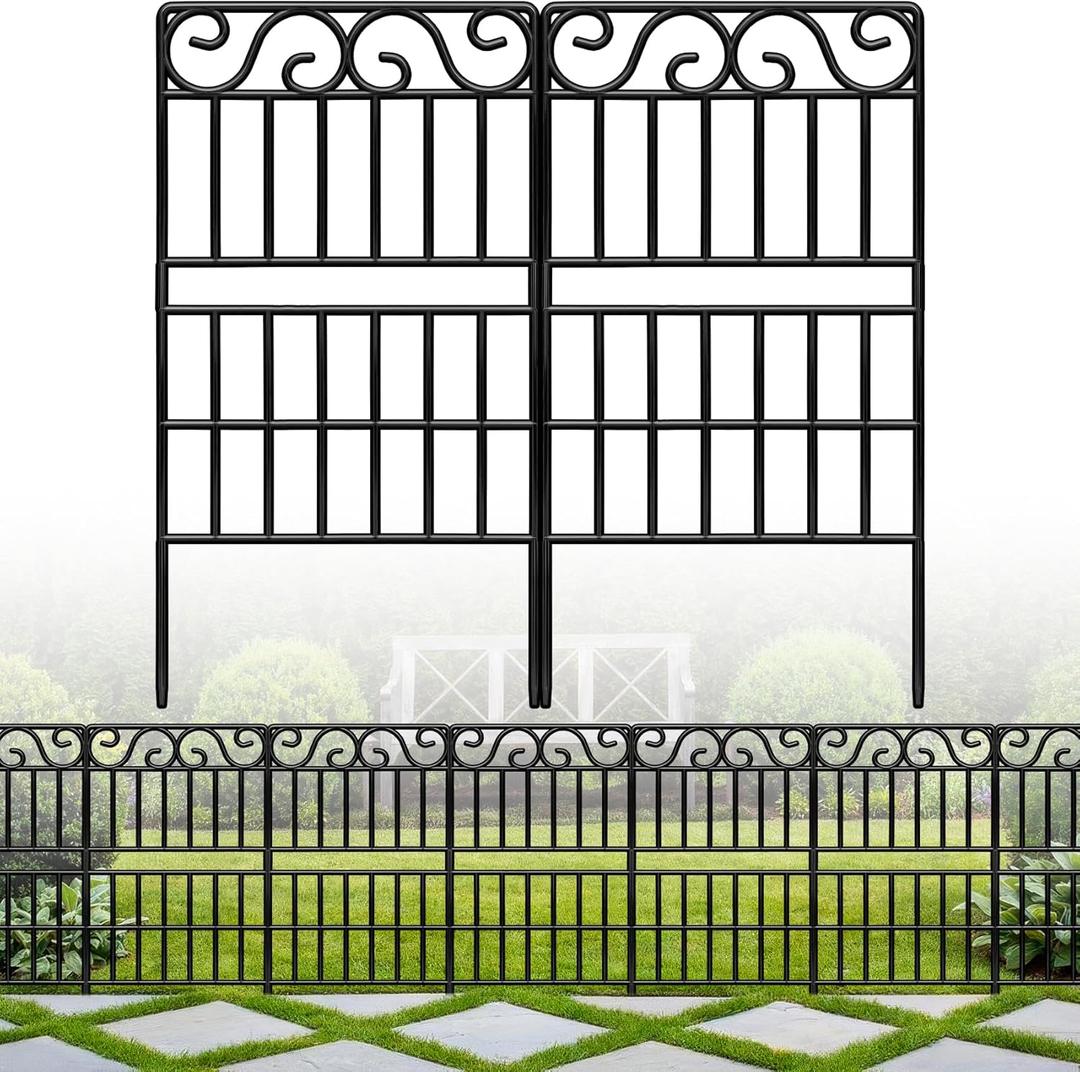 31.5in(H) x9.76(L) ft, Tall Decorative Garden Fence, Metal Tall Fence Panel No Dig Fence Animal Barrier for Dog, High Garden Fence Border Fencing for Yard Patio Outdoor Garden Decor