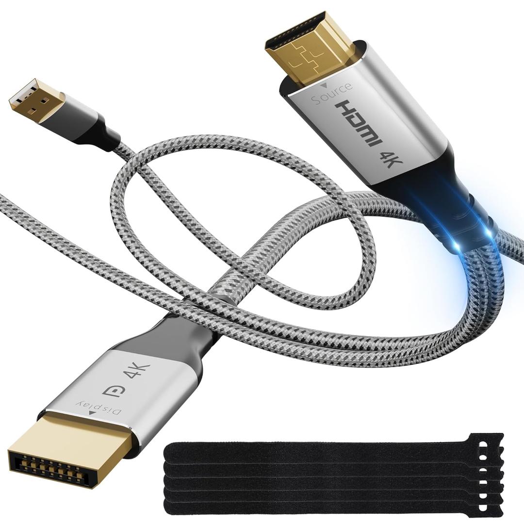 Elecan Uni-Directional HDMI to DisplayPort Adapter Monitor Cable 6 Ft 4K@60Hz 2K 1080P with USB Powered, Source to DP Display Converter for PC,AMD,NVIDIA,Mac,NS,PS5,Xbox+Ties-NOT DP to HDMI