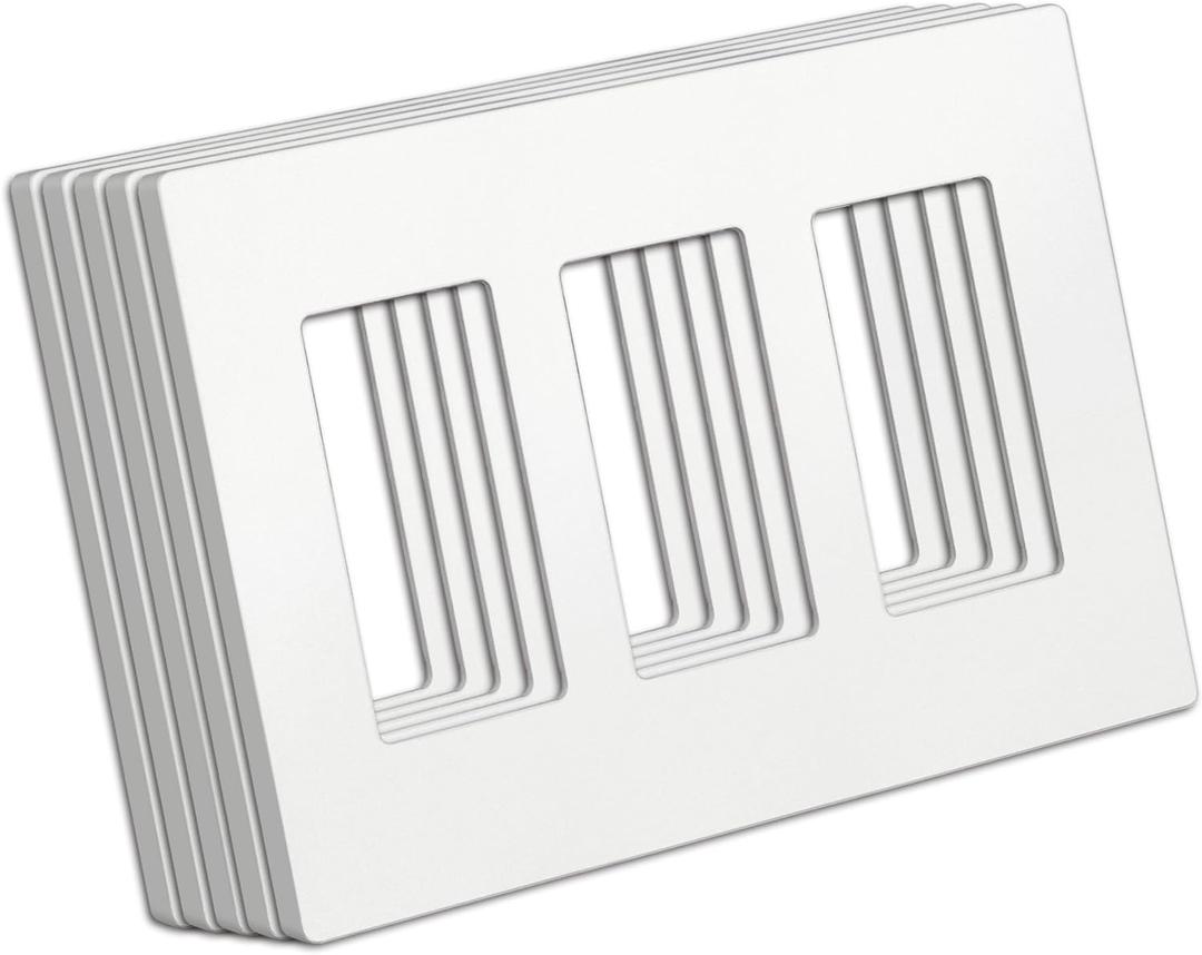 BESTTEN (5 Pack) USWP4 Matte White Series, 3-Gang Screwless Wall Plate, Decor Outlet Cover, H4.69 x W6.54, for Light Switch, Dimmer, USB, GFCI, Receptacle