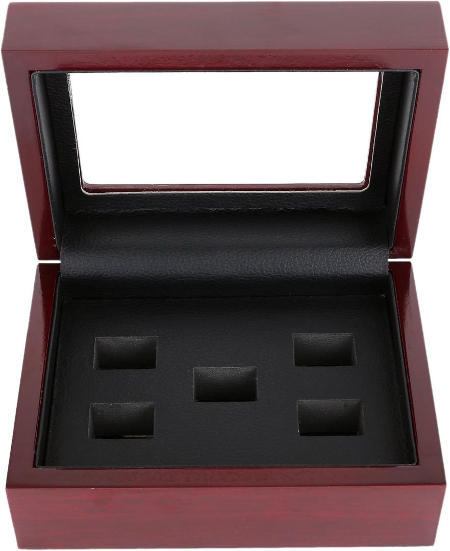 Championship Big Heavy Ring Display Wooden Box (5 Holes)
