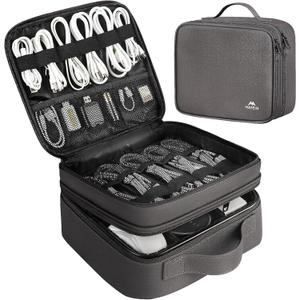 MATEIN Cord Organizer Case with Adjustable Divider, DJ Cable File Bag for DJ Gear, Sound Instrument and Music Equipment Accessories, Shockproof Portable Double Layer Cord Bags, Grey (Medium)
