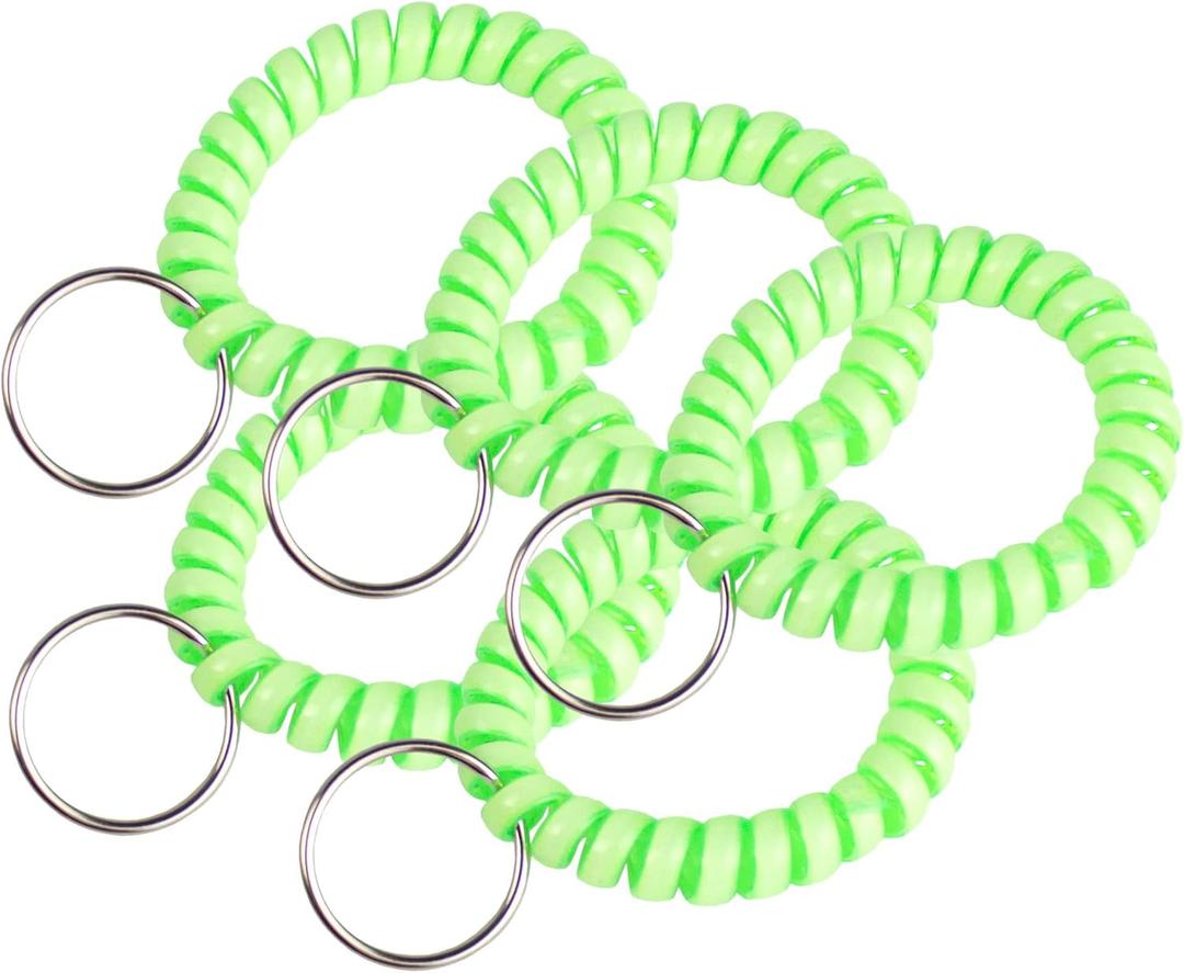Lucky Line 2 Diameter Spiral Wrist Coil with Steel Key Ring, Flexible Wrist Band Key Chain Bracelet, Stretches to 12, Glow-in-the-Dark, 5 Pack (4101605)
