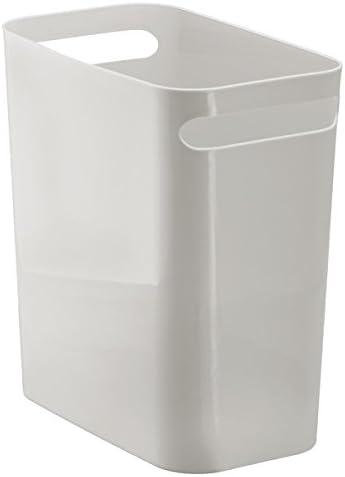 mDesign Plastic Slim Large 2.5 Gallon Trash Can Wastebasket, Classic Garbage Container Recycle Bin for Bathroom, Bedroom, Kitchen, Home Office, Outdoor Waste, Recycling - Aura Collection - Light Gray