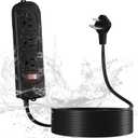 Outdoor Power Strip Weatherproof 10 FT, IPX4 Waterproof 3 Outlets Extension Cord with 45° Flat Plug, Shockproof and Overload Protection, Wall Mountable for Camping, Holiday, Bathroom, Garden, Patio, ETL