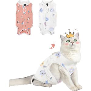 Cat Spay Recovery Suit Female, Breathable Cat Onesie for Cats After Surgery Female, Kitten Surgery Recovery Suit for Abdominal Wounds (Small,  Alpaca + Kitten)