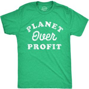 Mens Planet Over Profit Funny T Shirts Earth Day Graphic Tee for Men (Green, L)