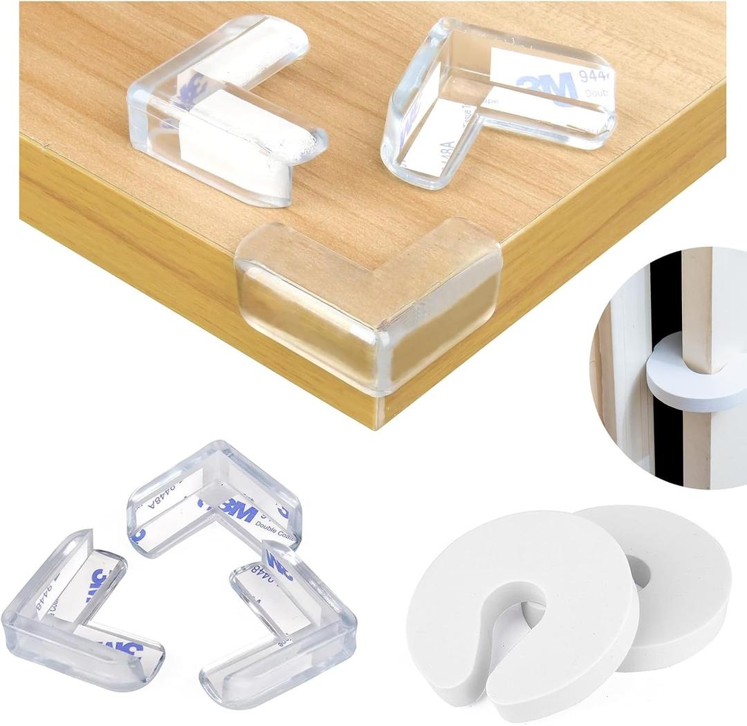 Dodo Babies Set of 24 Transparent Corner & Edge Guards for Tables and Baby Furniture - Baby Proofing Bumpers with Strong Glue, Includes 2 Door Slam Stoppers for Safety