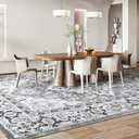 Lessymo 8 x 10 Area Rugs for Living Room- Machine Washable Area Rugs Boho Faux Wool Low Pile Area Rug for Bedroom, Floral Medallion Vintage Rugs with Non-Slip Rubber, Kid & Pet Friendly, Grey White