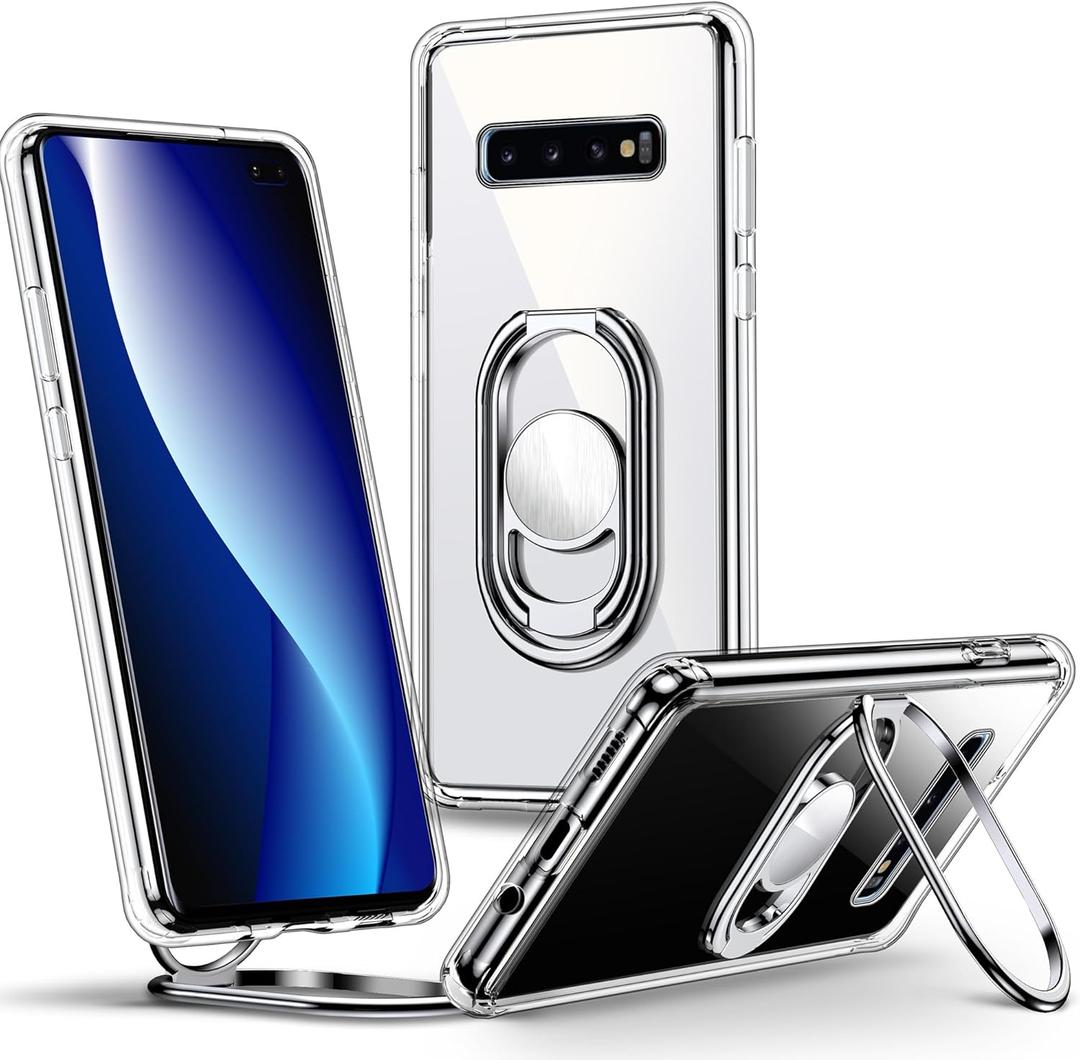 Shields Up for Samsung Galaxy S10 Case with Stand, Galaxy S10 Case Clear with Double Ring Holder [Adjustable & Foldable] Shockproof Protective Cover for Samsung Galaxy S10 - Clear