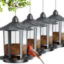 Birdream 4 Pack Bird Feeders for Outdoor Hanging, Assembly Required, 1-Min Easy Setup, Charming Castle Design, Attracting Cardinals Chickadees Goldfinches & Sparrows - Black