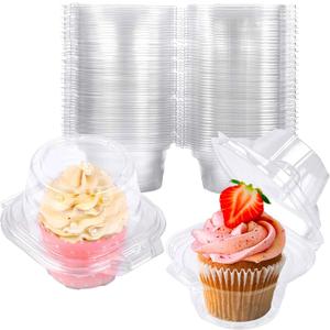 200 Pack Individual Cupcake Containers Plastic Cupcake Boxes Cupcake Holders Stackable Deep Dome Cupcake Carrier