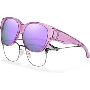 HAOLOTA Fit Over Glasses Sunglasses for Women Polarized, Trendy Cat Eye Sunglasses Wear Over Glasses, UV Protection, Purple