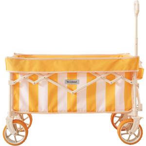 Beach Wagon for Sand with 6.7" Fat Tires, Foldable Beach Cart for Beach & Camping, Large Capacity Easy-Pull Wagon, Cala Serena Ochre Stripe