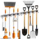 ZONGOOL 2 Pack Mop Broom Holder Wall Mount, 4 Racks and 5 Hooks Broom Organizer Storage Tool Racks Stainless Steel Non-slip Wall Hanger for Home Kitchen Garden Laundry Garage (Silver)