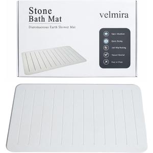 Stone Bath Mat, Quick Dry Shower Mat, Diatomaceous Earth Shower Mat, Non-Slip Hard Surface, Ultra Absorbent Bathroom Floor Mat for Tub, Entry, or Sink 23.5" x 15.4", Gray White(Line), 1'3" x 1'11"