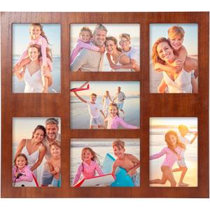 Picture Frame Collage 5x7 Photos Display - 7 Openings Photo Collage Picture Frame Wall Decor for Wall Mounting Vertically or Horizontally Frames for Wedding Anniversary-Dark Brown, 19.4x17.4 inches
