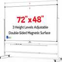 Large 72 x 48 Inch Magnetic Rolling Whiteboard, Double-Sided Dry Erase Board with Stand and Wheels, Mobile White Board for Home, Office, School (White)