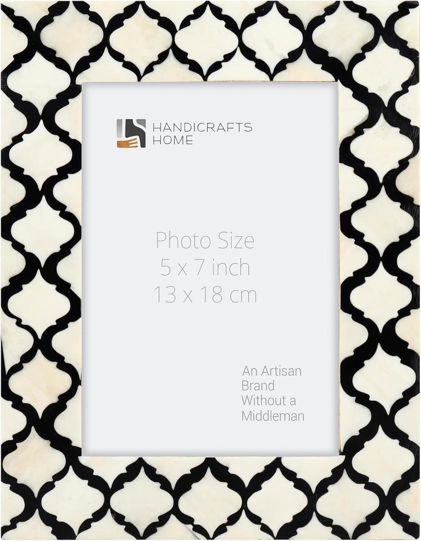 Handicrafts Home Handmade Decorative 5x7 Picture Frame- Unique Boho Chic Home Decor- Moroccan Art Inspired Black White Photo Frame for Wall & Tabletop, Colorful Frames for Bedroom, Office Decor & Gift